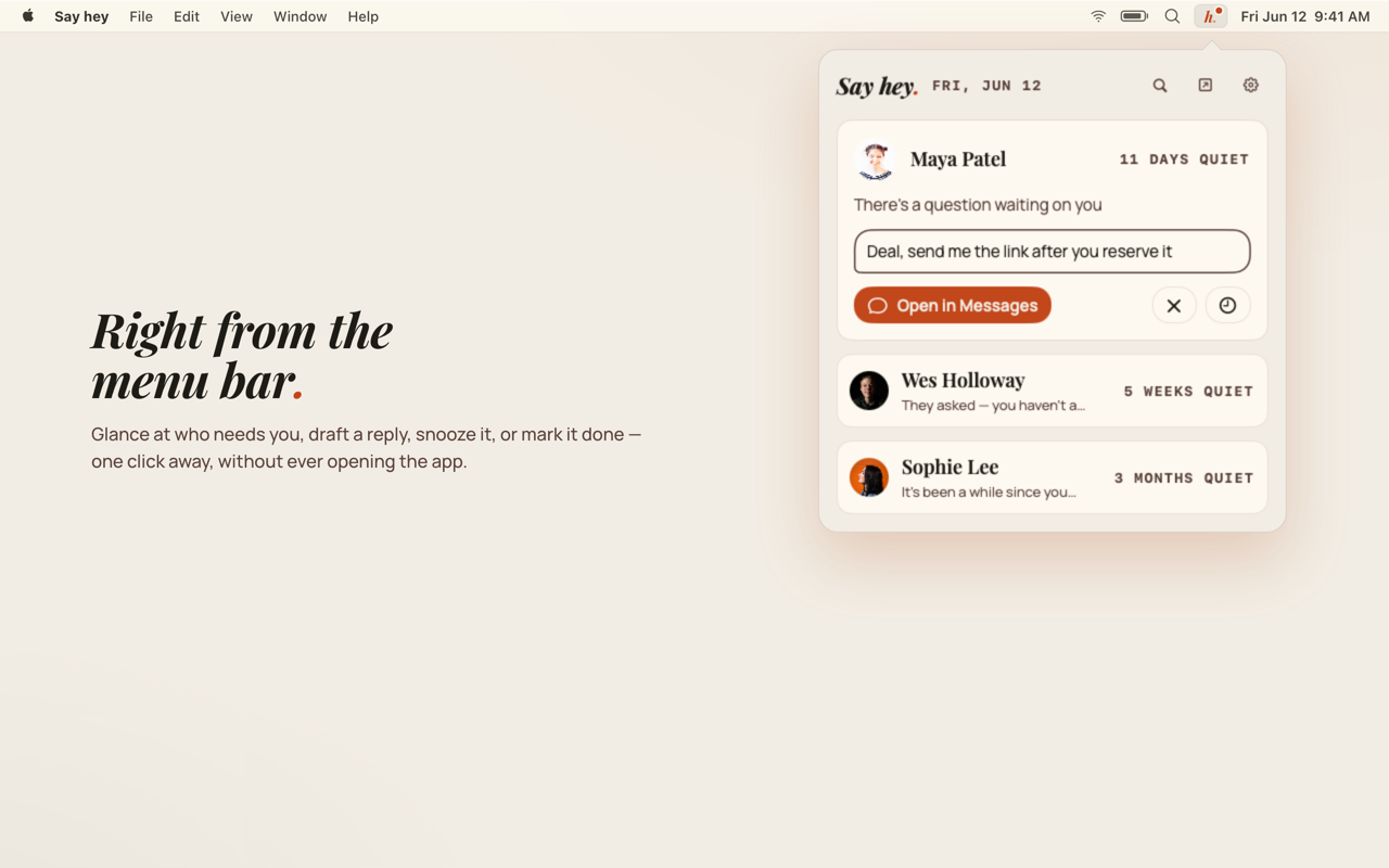 Right from the menu bar.
